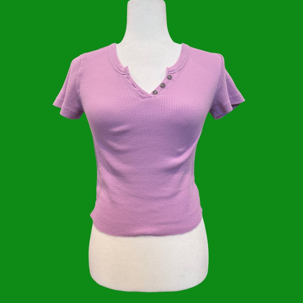 BDG Henley Thermal Top Womens M Purple Excellent Waffle Knit V-Neck Tee